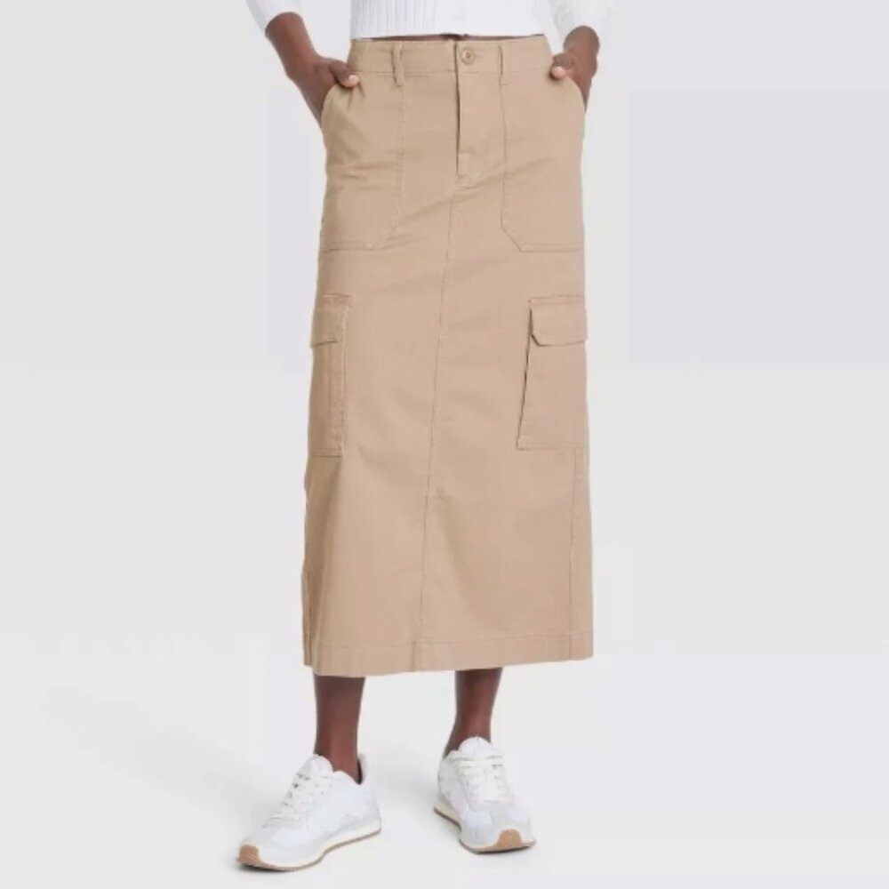 Universal Thread Tan Cargo Midi Skirt size 14 with pockets NEW WITH TAGS